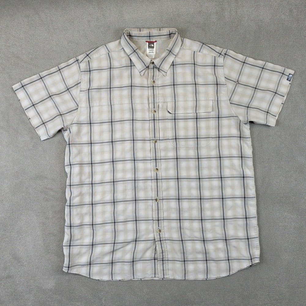 The North Face Shirt Mens XXL Tan Plaid Short Sleeve Modal Blend Hiking Utility